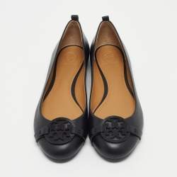 Pre Owned Tory Burch Black Leather Luisa Micro Ballet Flats Size 38.5