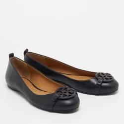 Pre Owned Tory Burch Black Leather Luisa Micro Ballet Flats Size 38.5