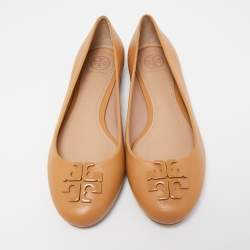 Pre Owned Tory Burch Brown Leather Lowell Ballet Flats Size 38.5