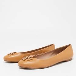 Pre Owned Tory Burch Brown Leather Lowell Ballet Flats Size 38.5