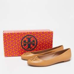 Pre Owned Tory Burch Brown Leather Lowell Ballet Flats Size 38.5