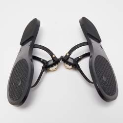 Pre Owned Tory Burch Black Jelly Logo Pearl Melody Flat Thong Sandals Size 38