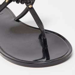 Pre Owned Tory Burch Black Jelly Logo Pearl Melody Flat Thong Sandals Size 38