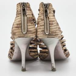 Tory Burch Beige Snakeskin Embossed Nubuck Leather Gladiator Buckle Sandals Size 37  