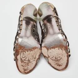 Tory Burch Beige Snakeskin Embossed Nubuck Leather Gladiator Buckle Sandals Size 37  
