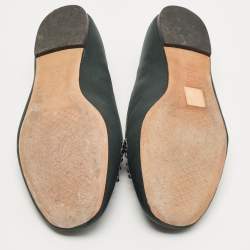 Pre Owned Tory Burch Green Satin Embellished Smoking Slipper Size 39.5