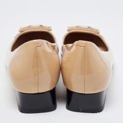 Pre Owned Tory Burch Beige/Black Patent Cap Toe Gigi Pumps Size 40.5