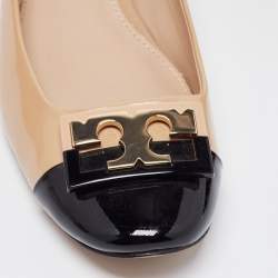 Pre Owned Tory Burch Beige/Black Patent Cap Toe Gigi Pumps Size 40.5