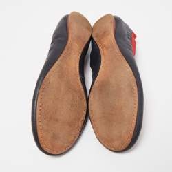 Pre Owned Tory Burch Navy Blue/Red Leather Caroline Scrunch Ballet Flats Size 40.5