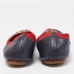 Pre Owned Tory Burch Navy Blue/Red Leather Caroline Scrunch Ballet Flats Size 40.5