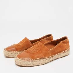 Pre Owned Tory Burch Brown Suede and Leather Espadrille Flats Size 38