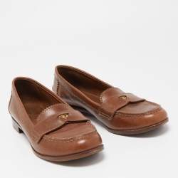 Pre Owned Tory Burch Brown Leather Penny Loafers Size 38.5