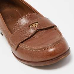 Pre Owned Tory Burch Brown Leather Penny Loafers Size 38.5