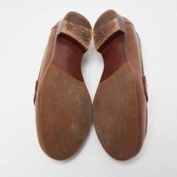 Pre Owned Tory Burch Brown Leather Penny Loafers Size 38.5