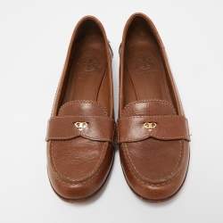 Pre Owned Tory Burch Brown Leather Penny Loafers Size 38.5