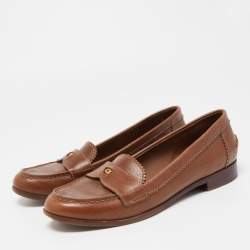 Pre Owned Tory Burch Brown Leather Penny Loafers Size 38.5