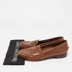 Pre Owned Tory Burch Brown Leather Penny Loafers Size 38.5