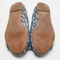 Pre Owned Tory Burch Blue Raffia and Leather Minnie Ballet Flats Size 36.5