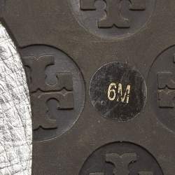 Pre Owned Tory Burch Silver Leather Lowell Scrunch Ballet Flats Size 36.5