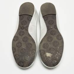Pre Owned Tory Burch Silver Leather Lowell Scrunch Ballet Flats Size 36.5