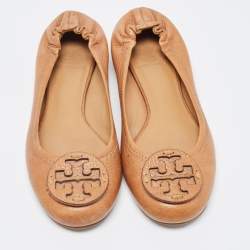 Pre Owned Tory Burch Brown Leather Lowell Ballet Flats Size 36.5