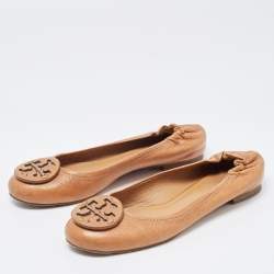 Pre Owned Tory Burch Brown Leather Lowell Ballet Flats Size 36.5