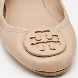 Pre Owned Tory Burch Beige Leather Caroline Ballet Flats Size 37.5