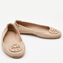 Pre Owned Tory Burch Beige Leather Caroline Ballet Flats Size 37.5