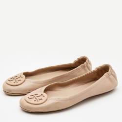 Pre Owned Tory Burch Beige Leather Caroline Ballet Flats Size 37.5
