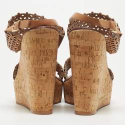 Pre Owned Tory Burch Brown Leather Daisy Wedge Sandals Size 41