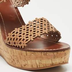 Pre Owned Tory Burch Brown Leather Daisy Wedge Sandals Size 41