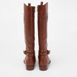 Pre Owned Tory Burch Brown Leather Knee Length Boots Size 39