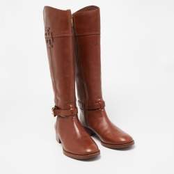 Pre Owned Tory Burch Brown Leather Knee Length Boots Size 39