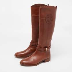 Pre Owned Tory Burch Brown Leather Knee Length Boots Size 39