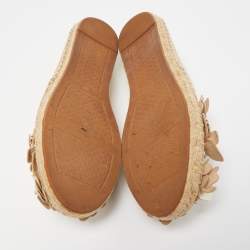 Pre Owned Tory Burch Gold Leather Blossom Espadrille Flats Size 39