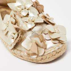 Pre Owned Tory Burch Gold Leather Blossom Espadrille Flats Size 39