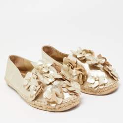 Pre Owned Tory Burch Gold Leather Blossom Espadrille Flats Size 39