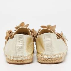 Pre Owned Tory Burch Gold Leather Blossom Espadrille Flats Size 39