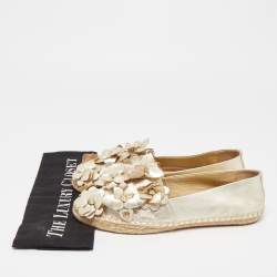 Pre Owned Tory Burch Gold Leather Blossom Espadrille Flats Size 39