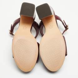 Pre Owned Tory Burch Burgundy Croc Embossed Leather Maritine Sandals Size 39