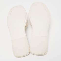 Pre Owned Tory Burch White Fabric Terry Logo Flat Slides Size 37