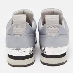 Pre Owned Tory Burch Metallic Grey Leather Laney Crystal Embellished Slip On Sneakers Size 37.5