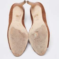 Pre Owned Tory Burch Brown Laser Cut Suede Peep Toe Pumps Size 41