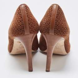 Pre Owned Tory Burch Brown Laser Cut Suede Peep Toe Pumps Size 41
