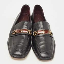 Pre Owned Tory Burch Black Leather Perrine Loafers Size 39