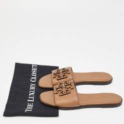 Pre Owned Tory Burch Beige Leather Ines Slide Sandals Size 38
