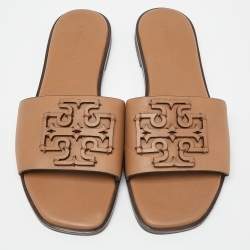 Pre Owned Tory Burch Beige Leather Ines Slide Sandals Size 38