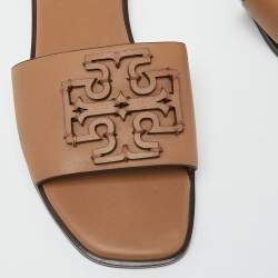 Pre Owned Tory Burch Beige Leather Ines Slide Sandals Size 38