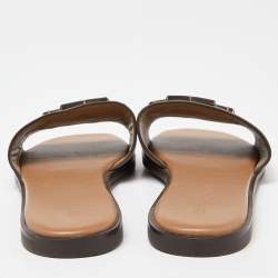 Pre Owned Tory Burch Beige Leather Ines Slide Sandals Size 38
