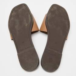 Pre Owned Tory Burch Beige Leather Ines Slide Sandals Size 38